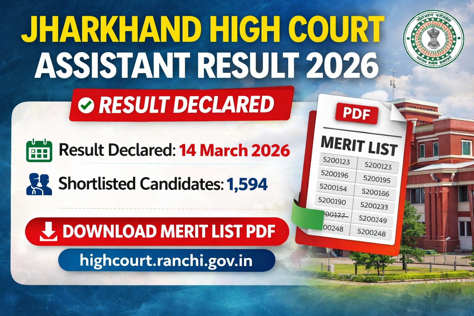 Jharkhand High Court Assistant Result 2026