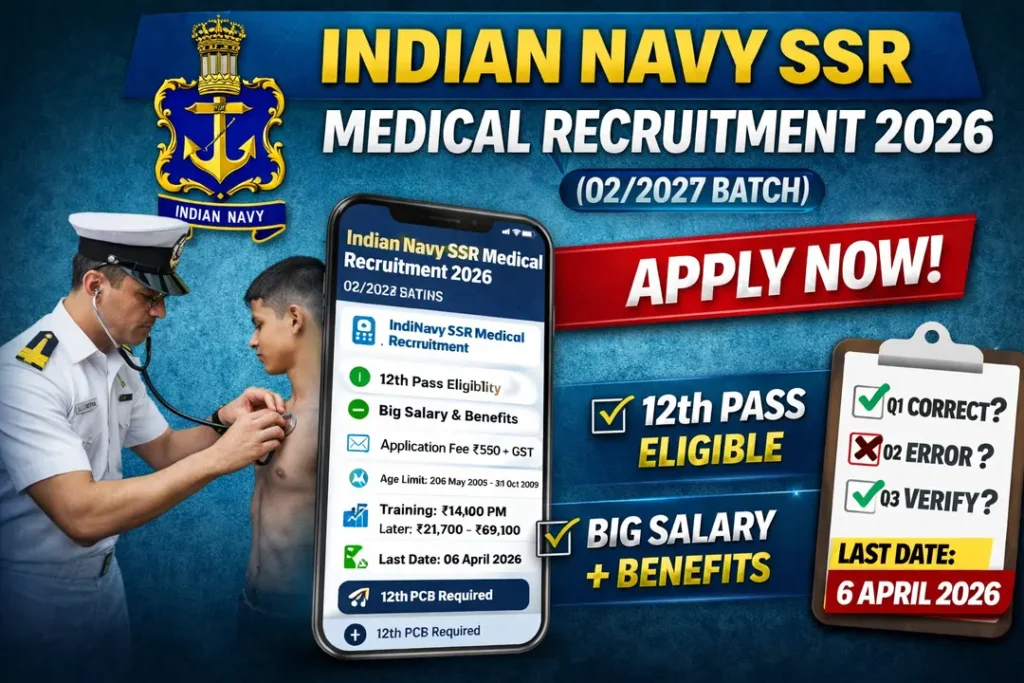 Indian Navy SSR Medical Recruitment 2026 (02/2027 Batch): Apply Online for 12th Pass Candidates 1 Indian Navy SSR Medical Recruitment 2026